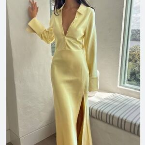 Meshki Yellow Long Sleeve Satin Dress
